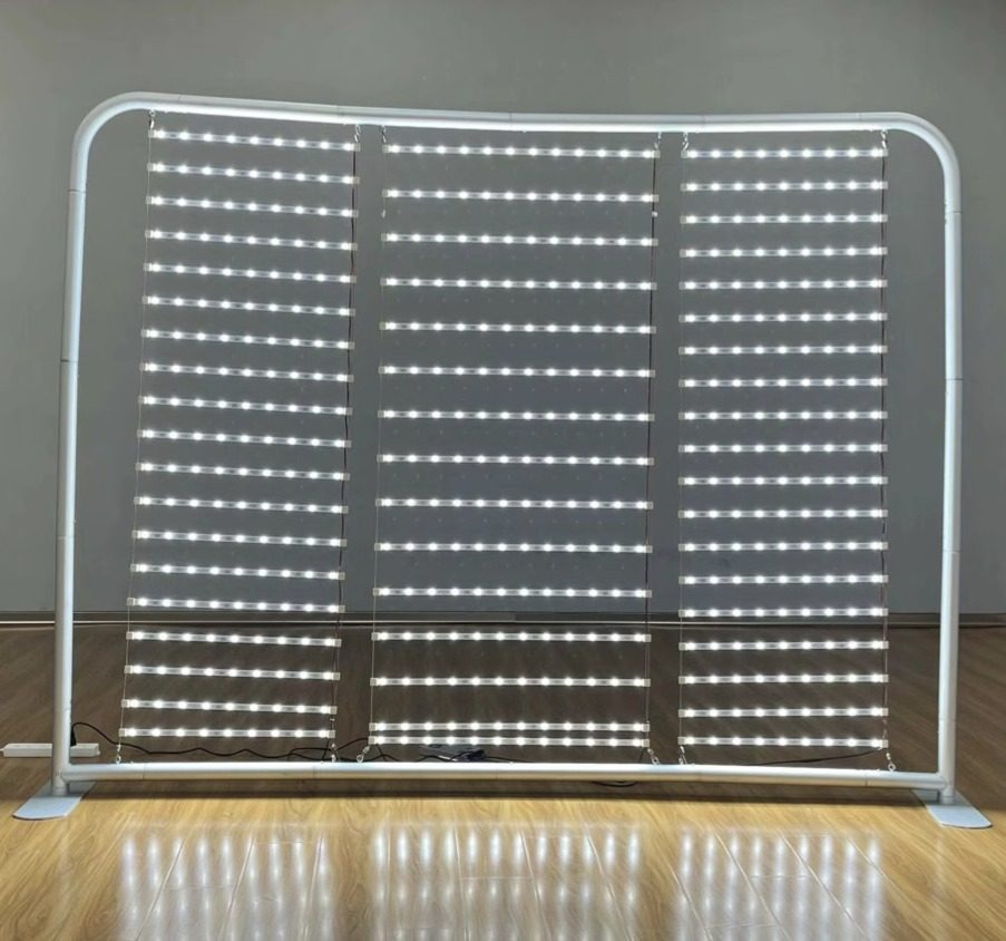 LED panel frame that powers our backlit tension fabric displays