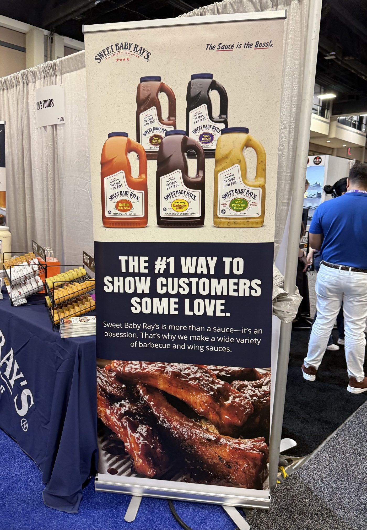 Roll-up banner stand printed for Sweet Baby Rays at a trade show