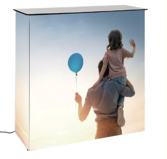 SEG pop-up counter with full-color printed graphic wrap