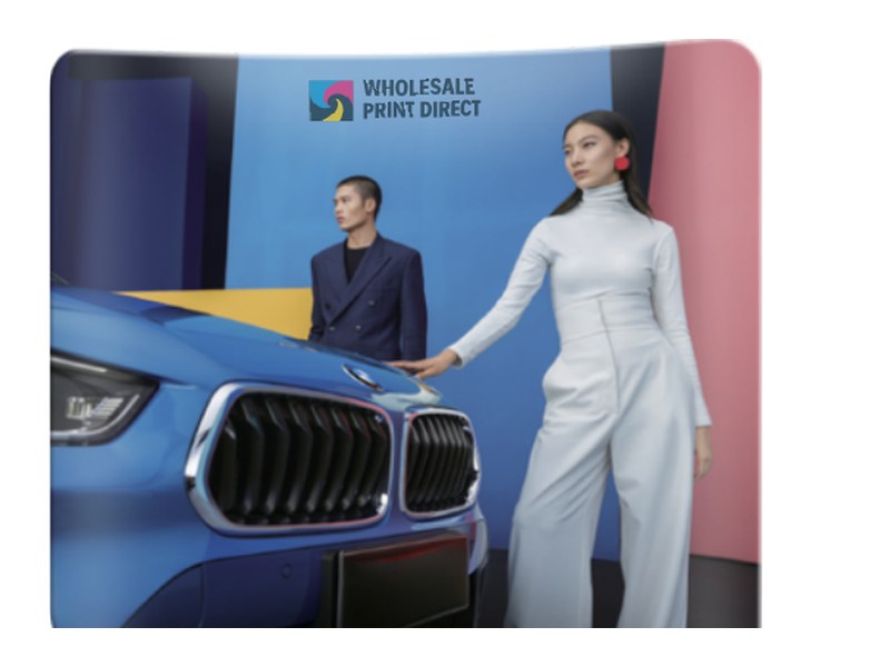 Curved tension fabric backdrop with full-color graphic